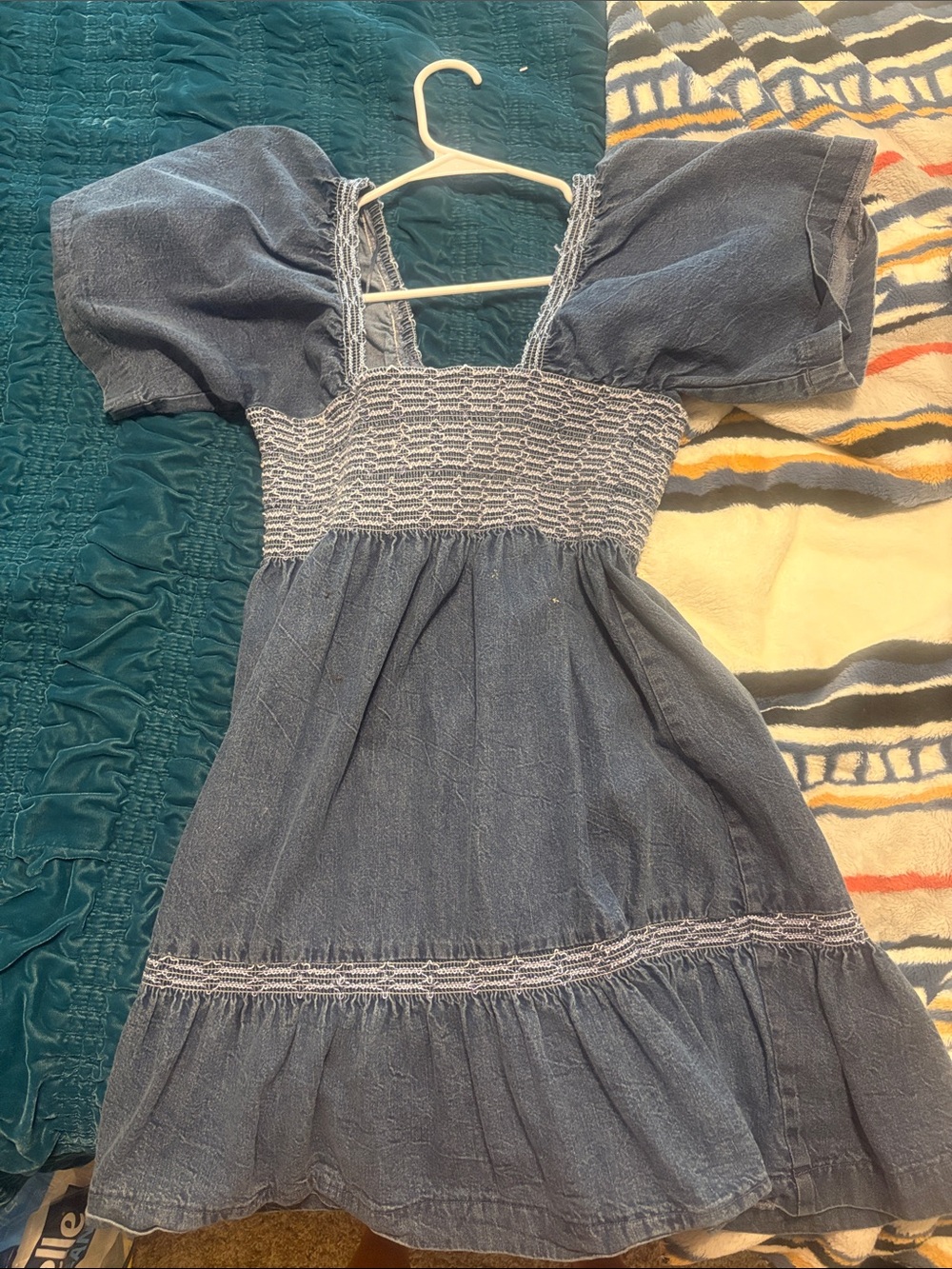 Free People Denim Blue Smocked Mini Dress